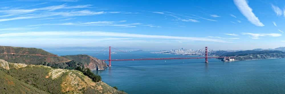 Golden Gate Bridge from Marin Headlands San Francisco Bay San Francisco California USA Canvas Art - Panoramic Images (12 x 36)