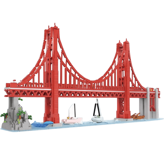 Golden Gate Bridge with Sailboat Micro Building Blocks Set, Architectural Decor Collectible Block Set, Home Office Table Centerpiece Decor