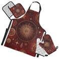 thumbnail image 1 of Golden Gears Christmas Red Background Apron Set with Oven Mitts Pot Holders Set of 5 Kitchen Stuff Accessories, 1 of 6