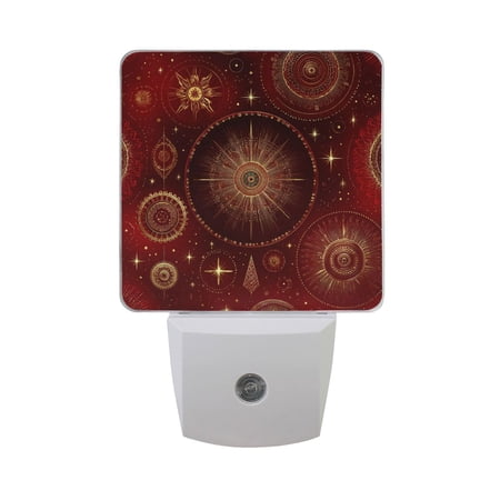 Golden Gears Christmas Red Background LED Night Light Sensor Lamp Plug-in Adjustable Brightness 2 Pack