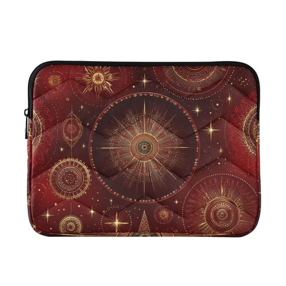 Golden Gears Christmas Red Background Quilted Laptop Protective Cases Computer Sleeves Tablet Bags Briefcases M