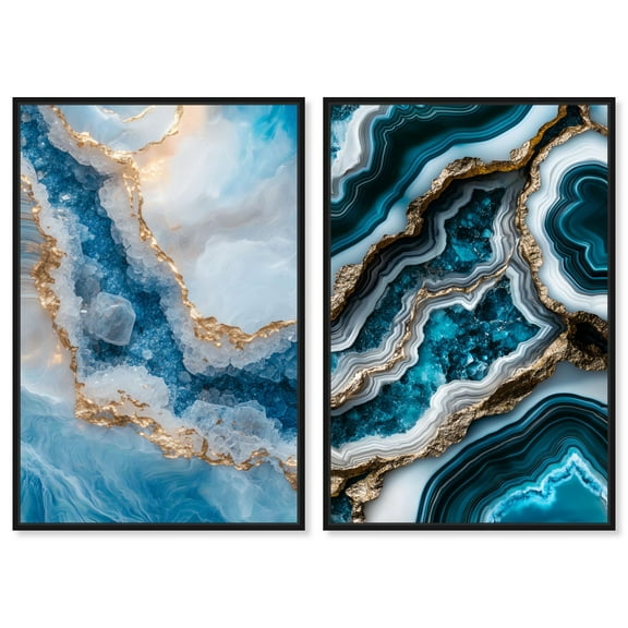 Golden Geode Luxe Set Canvas Blue Wall Art by Art Remedy, Black Frame, 10 x 15
