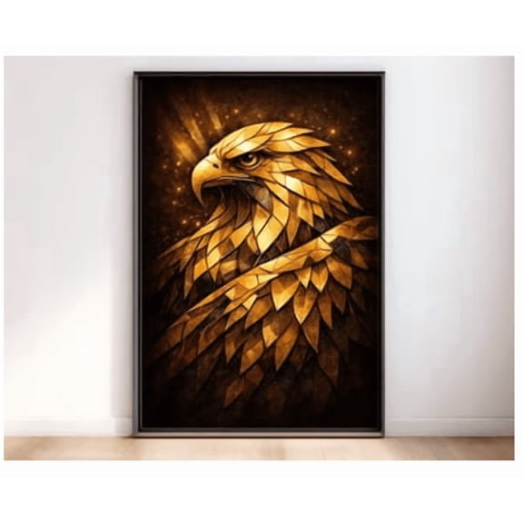 Golden Geometric Eagle Wall Art. Abstract Animal Print. America250 Years Poster. Luxury Office Decor