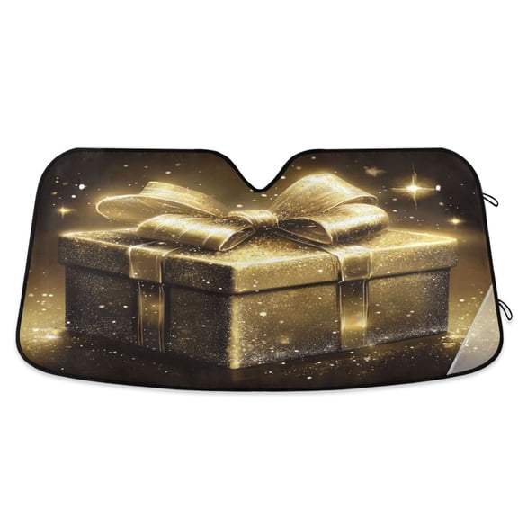 Golden Gift Box Car Windshield Sun Shade Foldable Car Front Window Visor Heat and UV Protection 55x27.6