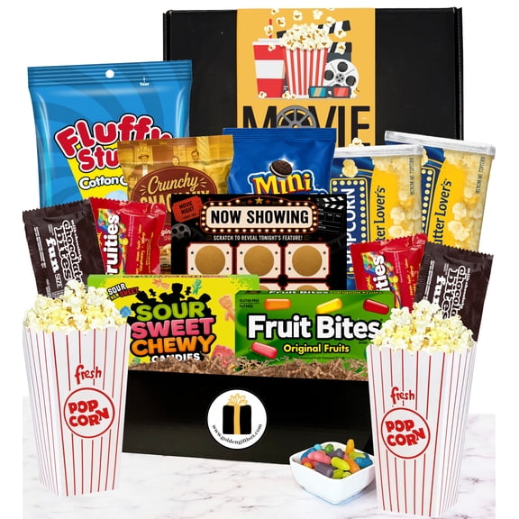 Movie Night Gift Box with Popcorn, Candy, Cookies and Snacks