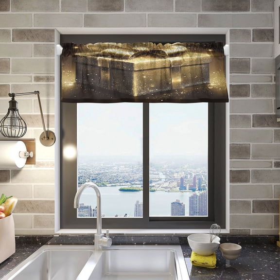 Golden Gift Box Valance Curtains Rod Pocket for Kitchen Living Room Windows Farmhouse Decor 54x18