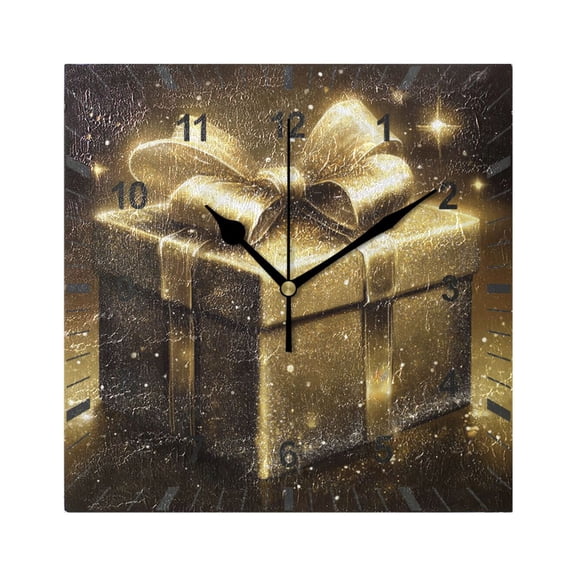 Golden Gift Box Wall Clock Battery Operated Silent Non-Ticking Bedroom Office Kitchen Home School Decor 7.8"(Black)