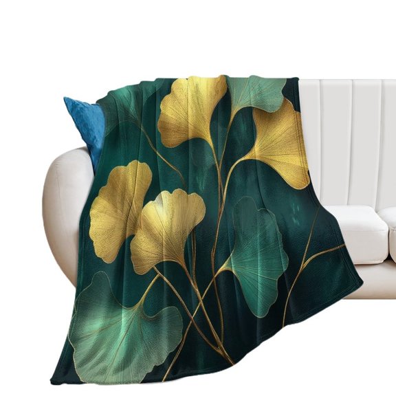 Golden Ginkgo Leaves Art Throws Blankets for Sofa Bed Winter Plush Warm Blanket Holiday Gifts