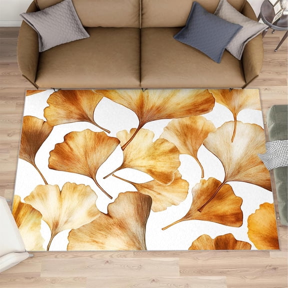 Golden Ginkgo Leaves Rugs for Living Room,White Design, Leaf Veins Washable rea Rug for Bedroom, Autumn Carpet, Fashion Home Decor-2' x 3'