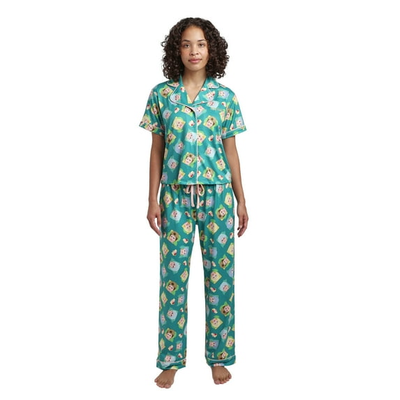 Golden Girls Characters All-Over Print Women's Button-Down Shirt And Pants 2-Piece Pajama Set-Large