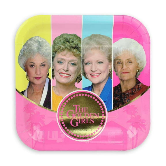 Prime Party Golden Girls Dinner Plates 9"x9" Foil-Stamped Plates for Parties & Events  8 Count