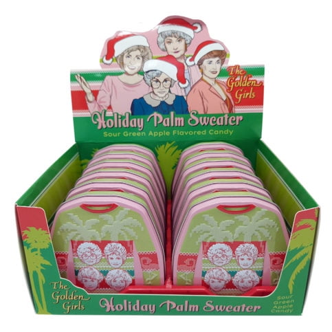 Golden Girls Holiday Palm Sweater Candy in Collectible Tin, 1.5 Ounces of Sour Green Apple Flavored Palm Tree Candy - 12 Count Display Box