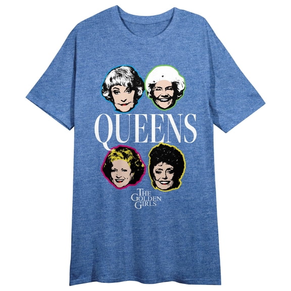 Golden Girls Queens Crew Neck Short Sleeve Blue Heather Women's Night Shirt-Large