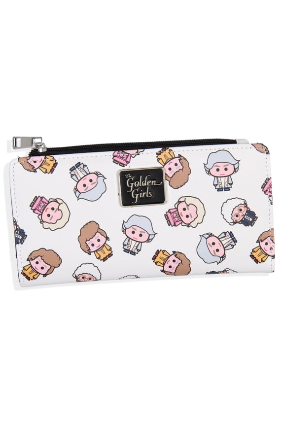 Golden Girls Wallet Chibi Character Zip Closure Faux Saffiano Leather Wallet
