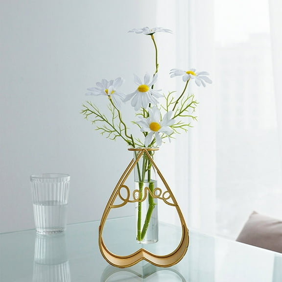 Golden Glass Vase with Artificial Flower Arrangement Elegant Tabletop Decor for Dining Room,Living Room & Kitchen Modern Floral Centerpiece with Ironwork