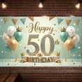 thumbnail image 1 of Golden Glitter 50th Birthday Banner Silver Sequins Display Crown Design Teal Balloons 50th Celebration Backdrop for 50th Birthday Party Adult Celebration Indoor Decoration, 1 of 9