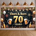 thumbnail image 1 of Golden Glitter 70th Birthday Banner Beer Mug Design Cheers & Beers Display Firework Pattern Balloon Decor 70 Years Backdrop for 70th Birthday Party Beer Anniversary Celebration Men's Birthday Event, 1 of 9