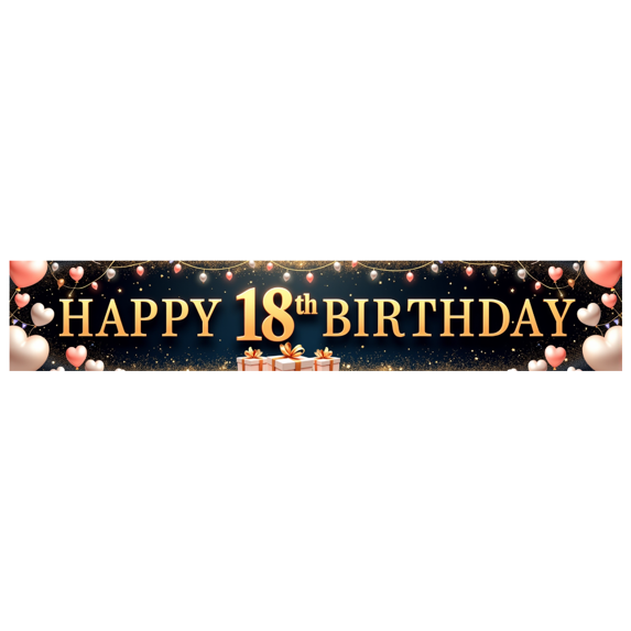 Golden Glitter Banner 18th Birthday Decorations Heart Balloons Party Backdrop Celebration for Event Milestone Photo Prop Party