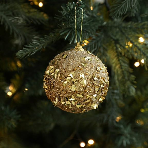 Golden Glitter Christmas Ball Ornaments Hanging Decorations for Holiday Tree Party Festive Arrangements Shiny Sphere Baubles Xmas Decor