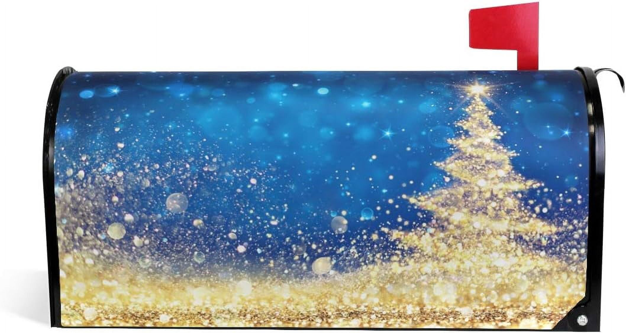 Golden Glitter Christmas Tree Magnetic Mailbox Cover Oversized for Garden Yard Outdoor Decorations-25.5" x20.8