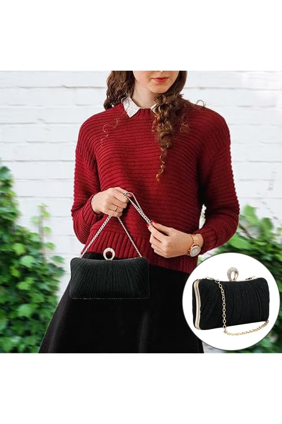 Golden Glitter Clutch Purse Elegant Pleated Evening Bag For Women Bridal Wedding Party Rhinestone Ring Detachable Strap