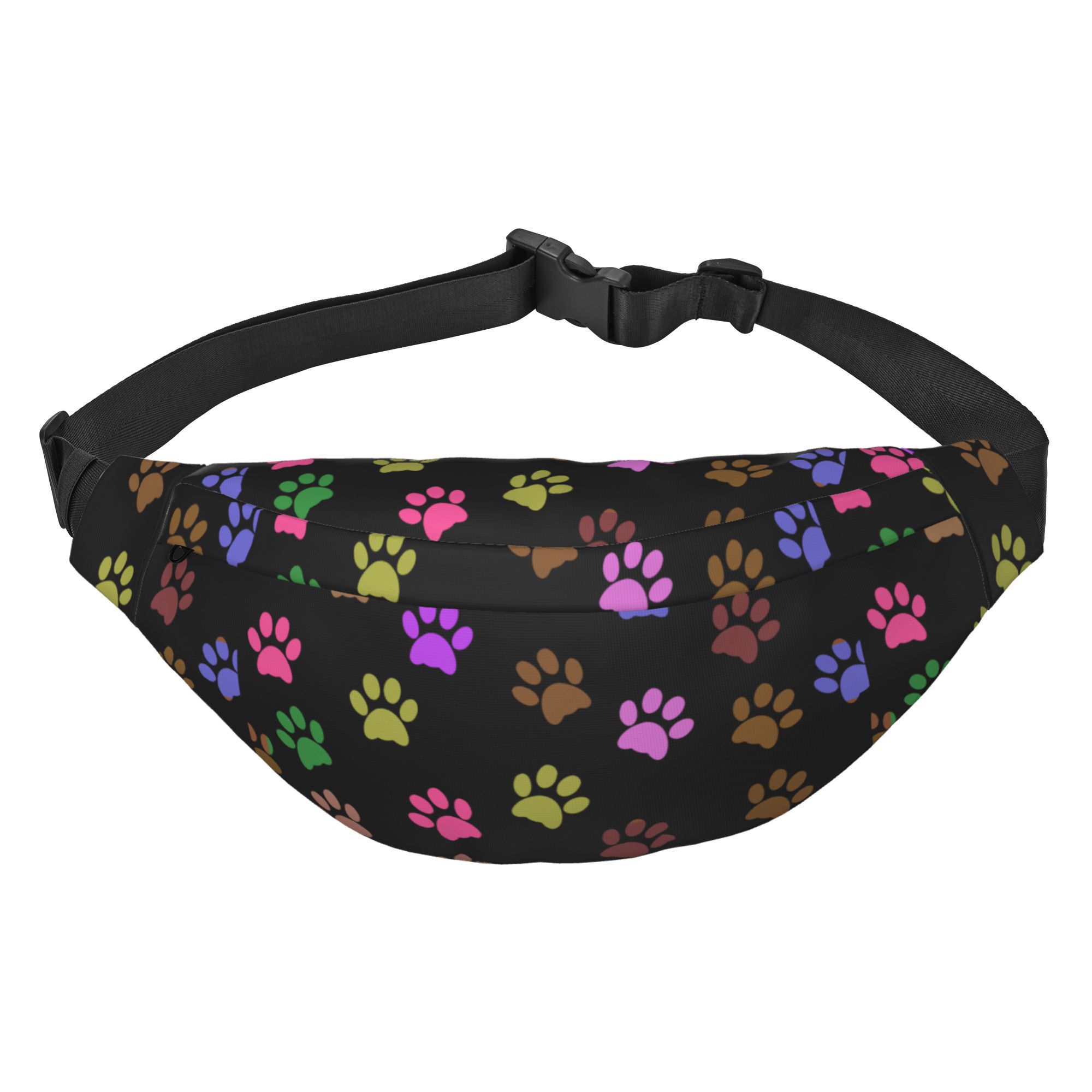 Colorful Dog Paw Print Fanny Pack For Men & Women - Adjustable Waist Bag With Headphone Hole For Running, Travel, Daily Use