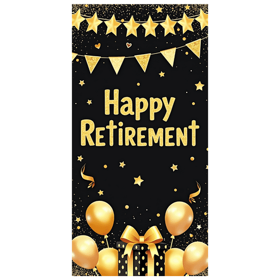 Golden Glitter Happy Retirement Celebration Banner for Retirement Party Indoor Outdoor Decoration Event