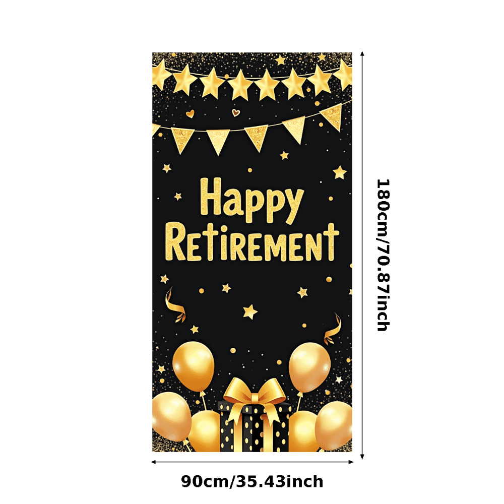 Vorgespanntes „Happy Retirement“ Banner Mit Gold-Glitter – 1,8 M Lang, Keine Bastelarbeit Nötig – Perfekt Für Rentenfeiern