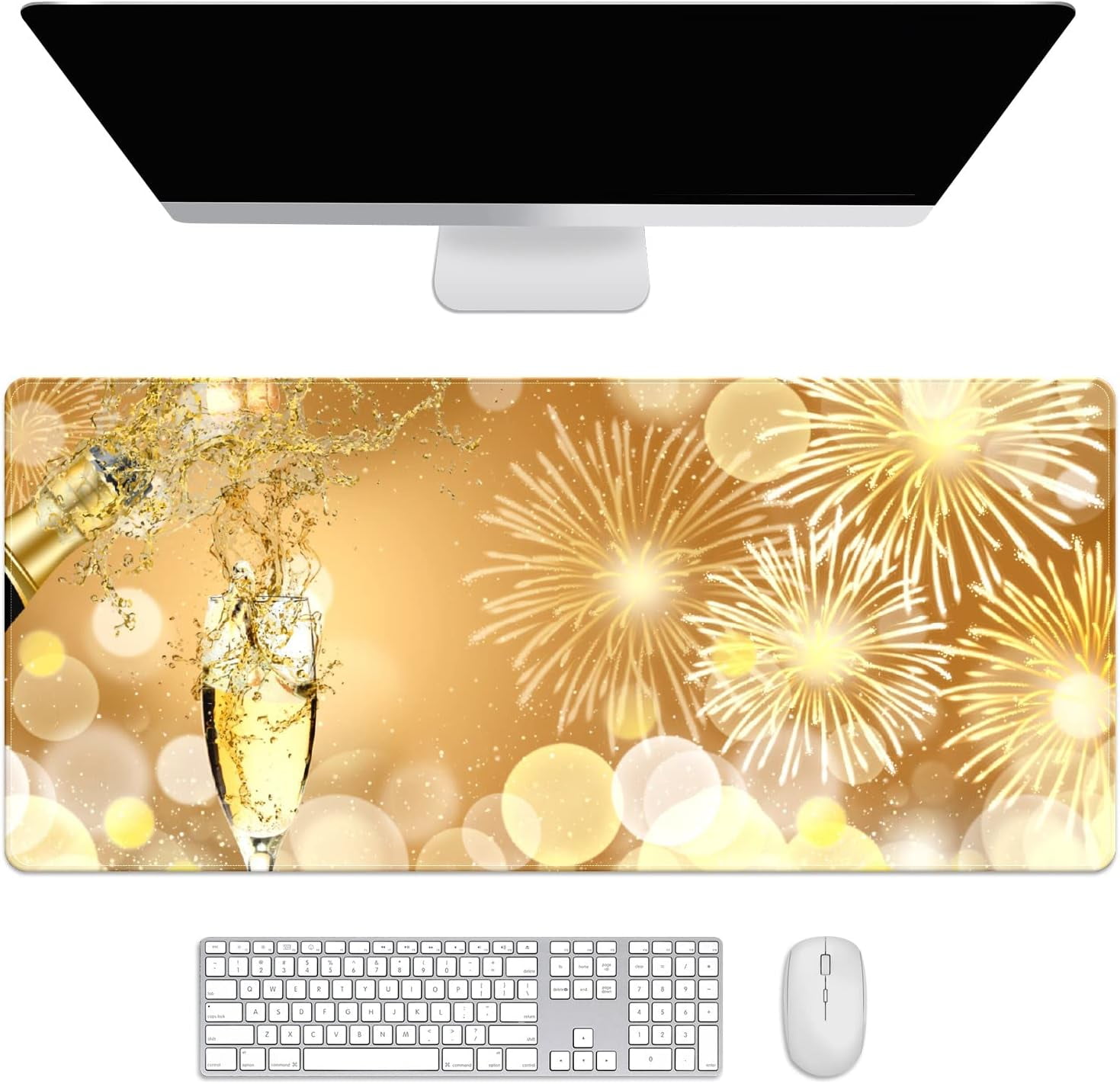 Golden Glitter New Year Desk Mat, Desk Accessory, Cute Workspace, Trendy Workspace, Trendy, 35.4x15.7in Large Gaming Mouse Pad, Cute Desk Topper, Pretty Desk Pad