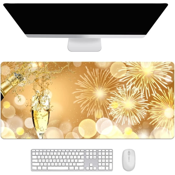 Golden Glitter New Year Desk Mat, Desk Accessory, Cute Workspace, Trendy Workspace, Trendy, 35.4x15.7in Large Gaming Mouse Pad, Cute Desk Topper, Pretty Desk Pad
