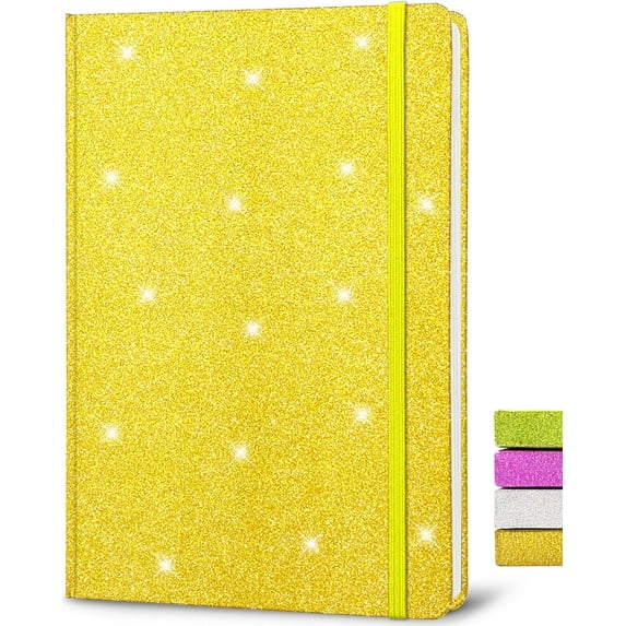 Golden Glitter Notebook, 8.3x5.7” 160 Lined Pages Glitter Never Peel Off Sparkle Journal for Wide Ruled A5 Hardcover Notebooks for Teens Women Writing Note Taking Office Work Gifts