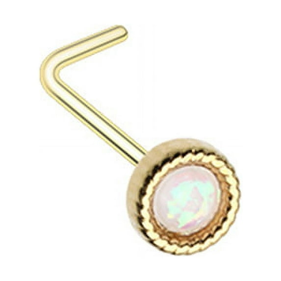 Golden Glitter Opal Round Shape L-Shape Nose Ring