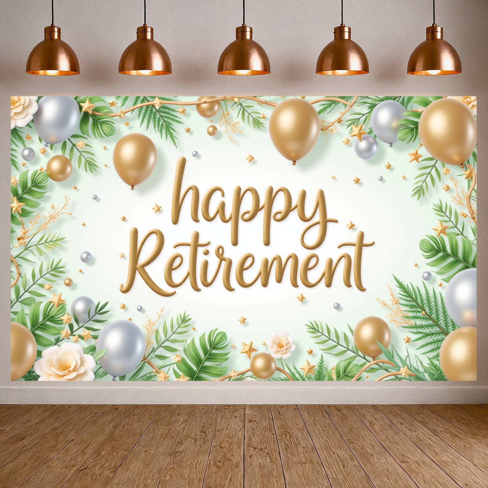 Golden Glitter Retirement Banner Green Leaf Happy Retirement Display ...