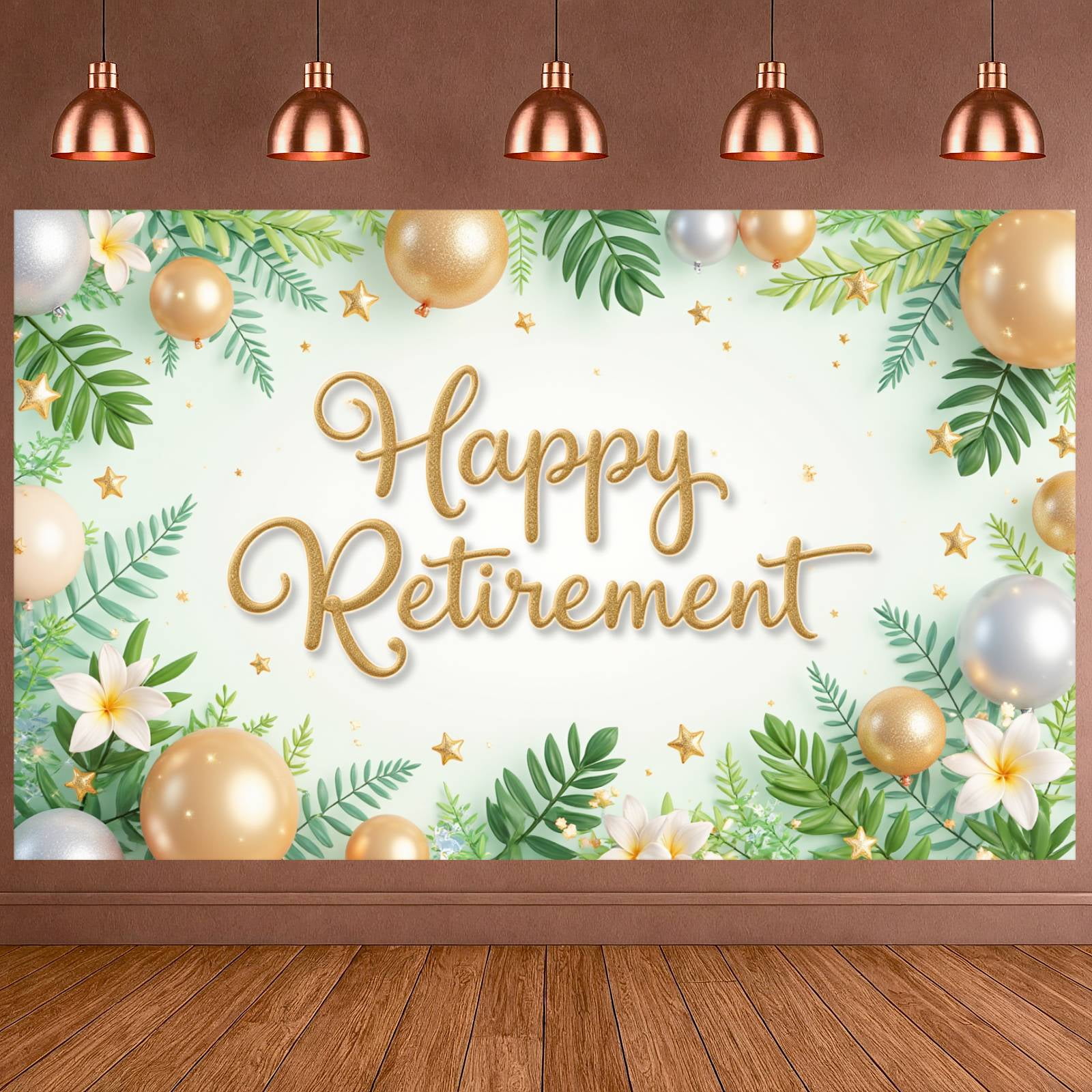 Golden Glitter Retirement Banner Green Leaf Happy Retirement Display ...