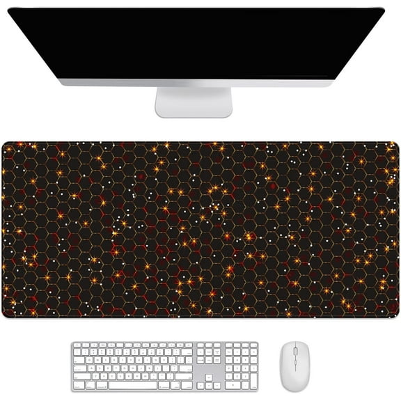 Golden Glitter and Shiny Desk Mat, Desk Accessory, Cute Workspace, Trendy Workspace, Trendy, 35.4x15.7in Large Gaming Mouse Pad, Cute Desk Topper, Pretty Desk Pad
