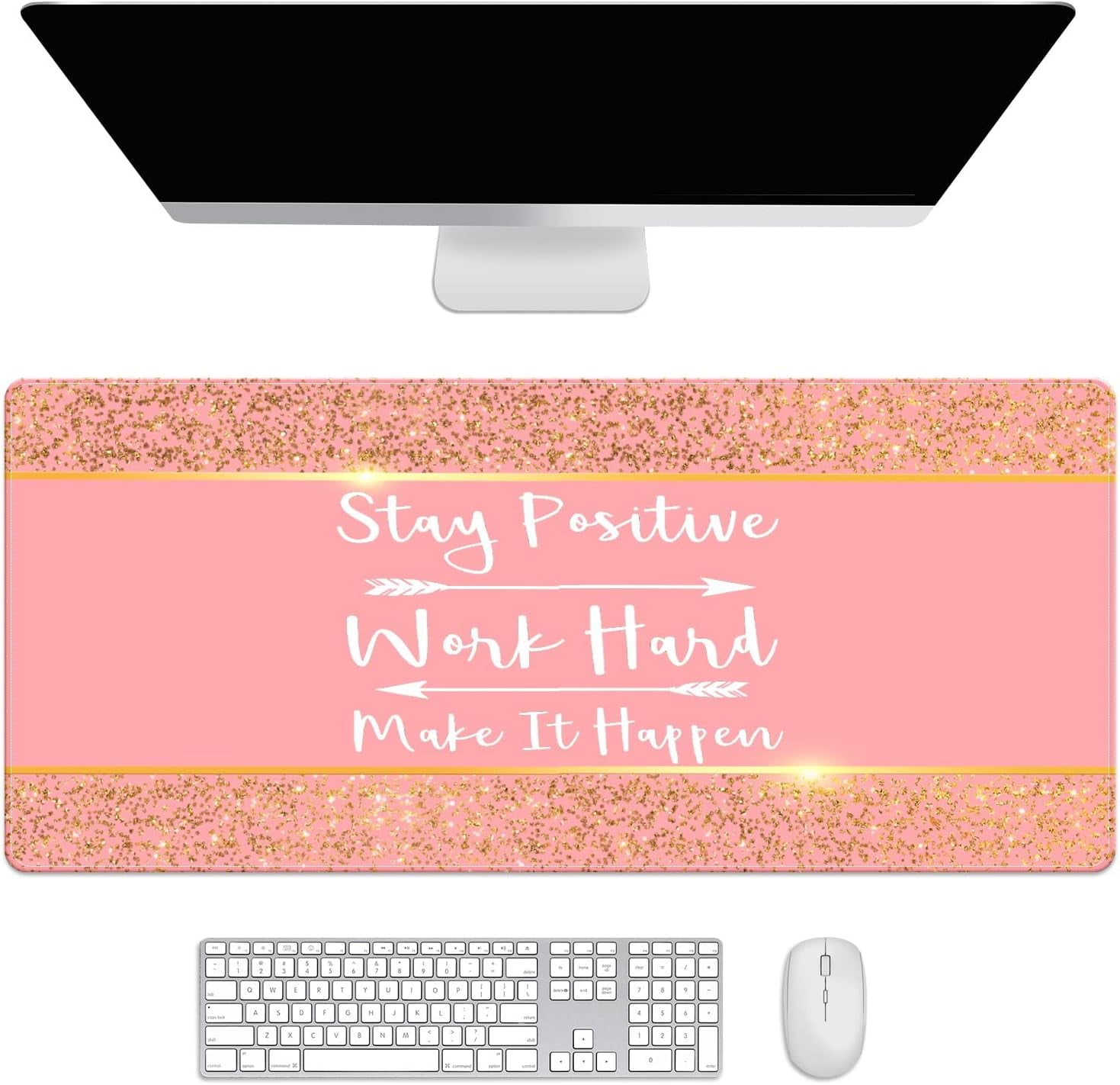 Golden Glitter Sparkle Desk Mat, Desk Accessory, Cute Workspace, Trendy Workspace, Trendy, 35.4x15.7in Large Gaming Mouse Pad, Cute Desk Topper, Pretty Desk Pad