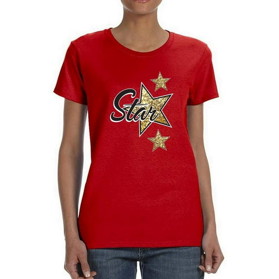 Golden Glitter Star Art Shaped T-Shirt Women -Image by Shutterstock, Female Large
