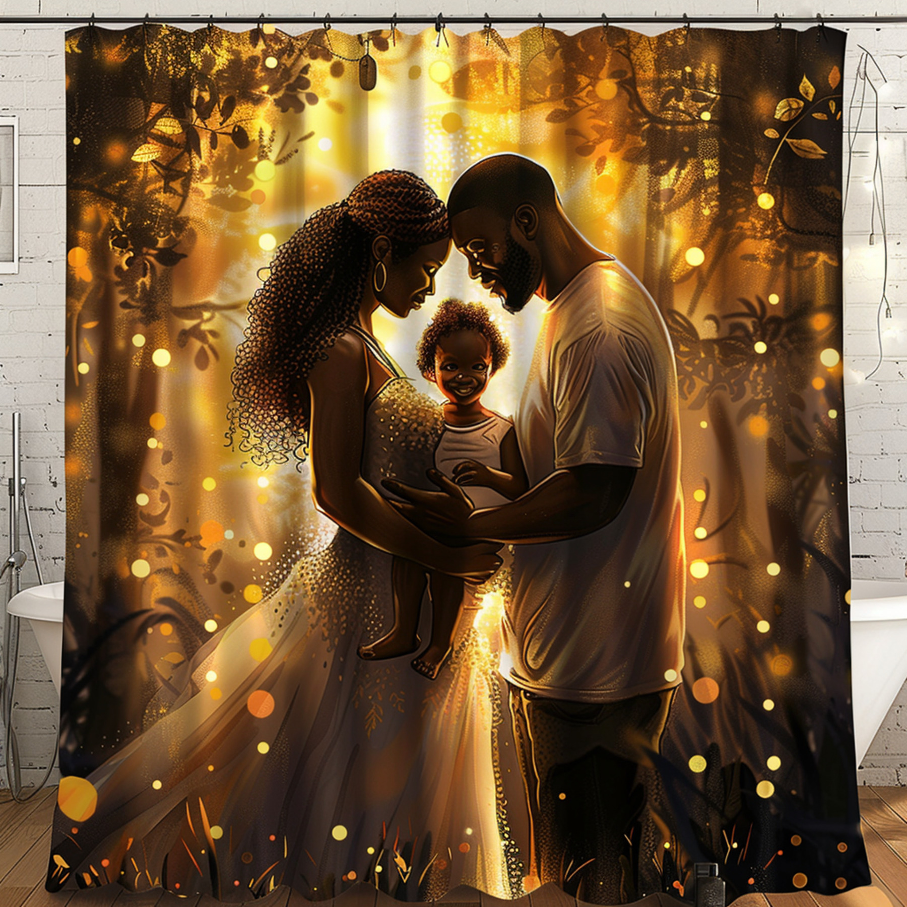 Golden Glow African Art Shower Curtain: Hyper Realistic Cinematic