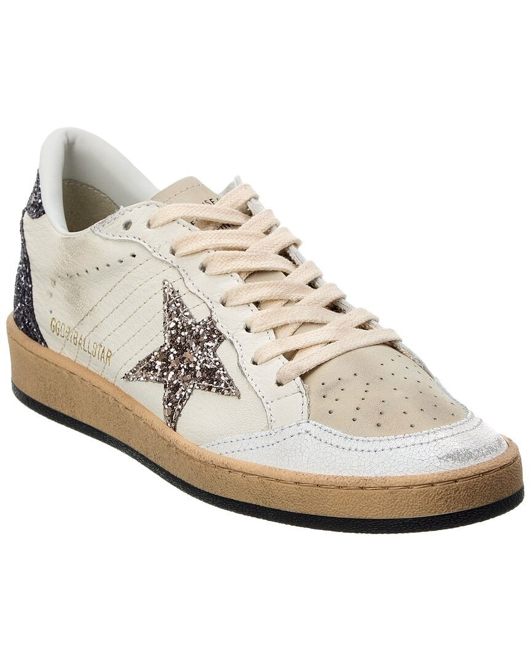 スニーカー Golden Ball-Star' White Leather Sneakers With Glitter Golden Goose Ball Star Leather & Glitter Sneaker, 36