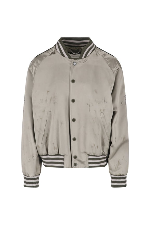 Green Button Closure Acetate Bomber Jacket (Men's)