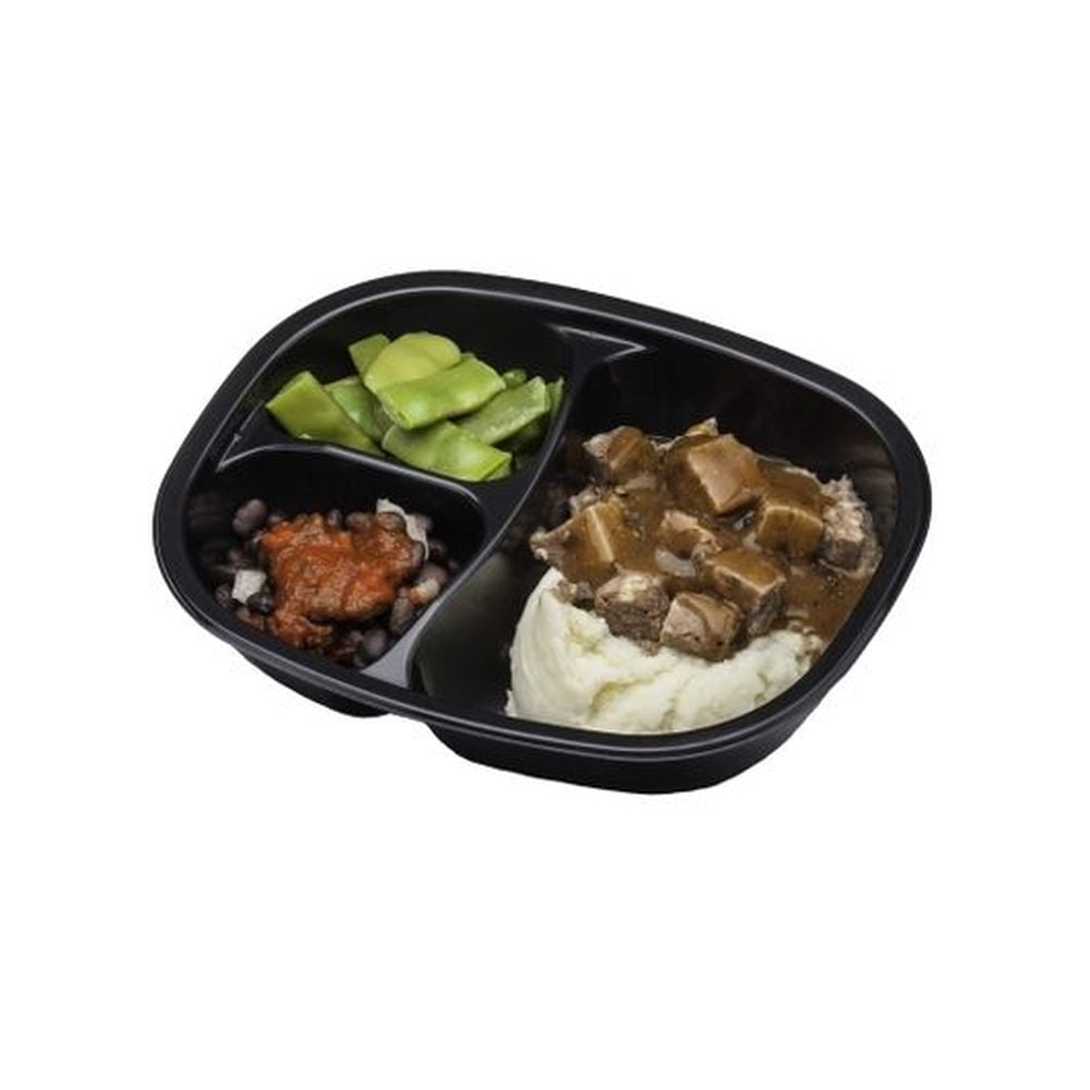 Golden Gourmet Charbroiled Beef Patty and Mashed Potatoes with Gravy Corn Peas and Carrots Meal