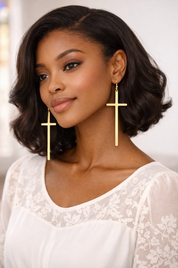 Cross Shaped Gold Earrings for Women Golden Grace