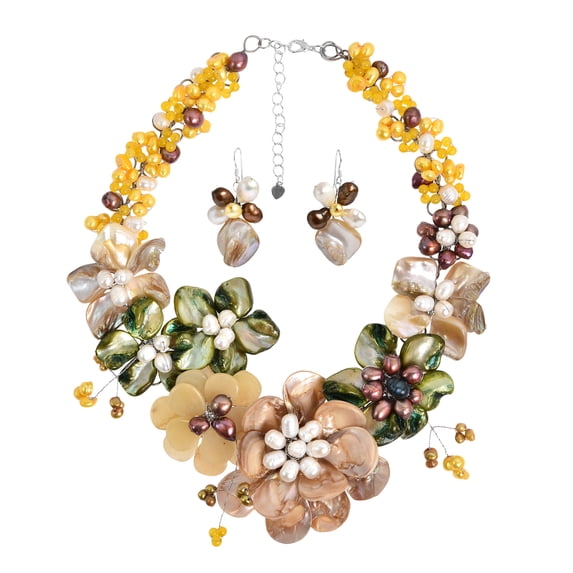 Golden Gradual Semiprecious Flower Bouquet Statement Jewelry Set