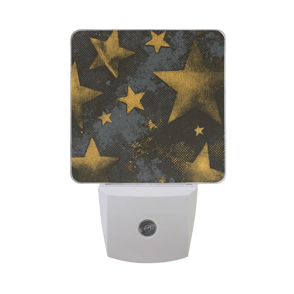 Golden Graffiti Stars LED Night Light Sensor Lamp Plug-in Adjustable Brightness 2 Pack