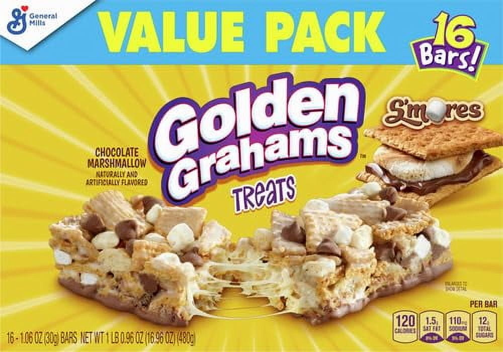 Golden Grahams Breakfast Cereal Treat Bars, S'mores, Snack Bars, 16 ct