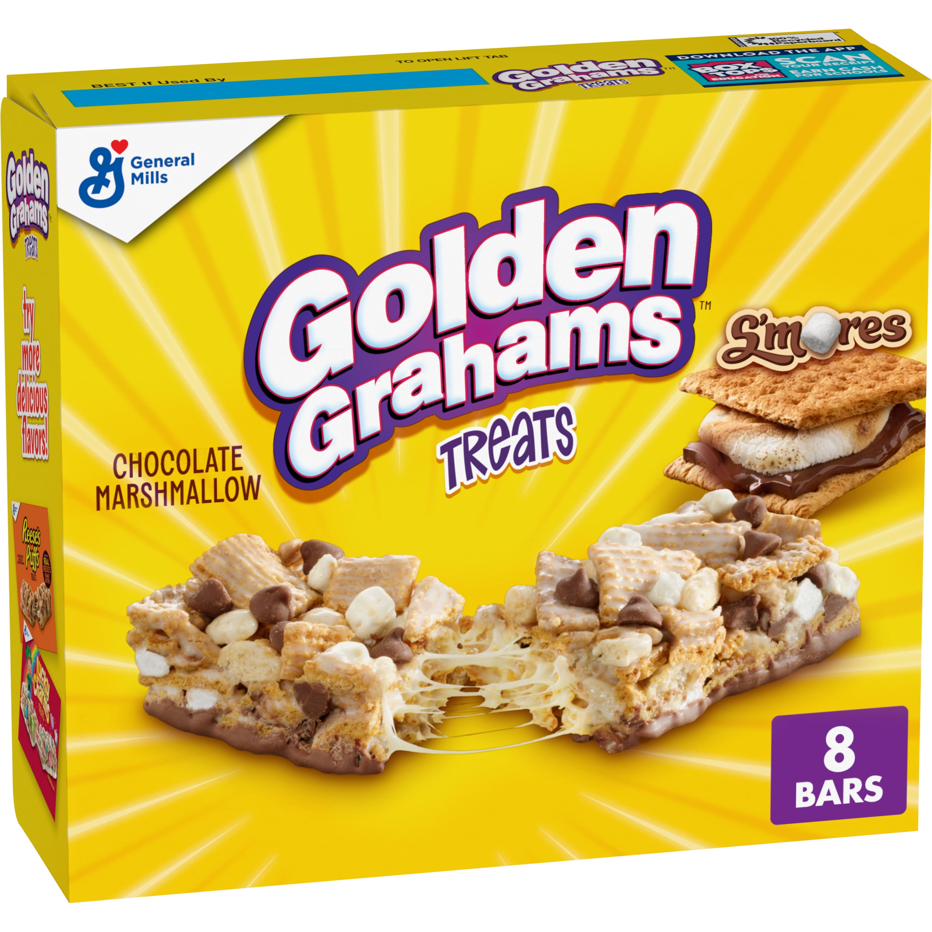 Golden Grahams Breakfast Cereal Treat Bars, S'mores, Snack Bars, 8 ct