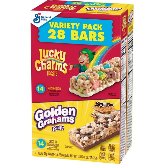 Golden Grahams Lucky Charms HHA1Breakfast Cereal Treat Bars Variety Pack, 28 ct