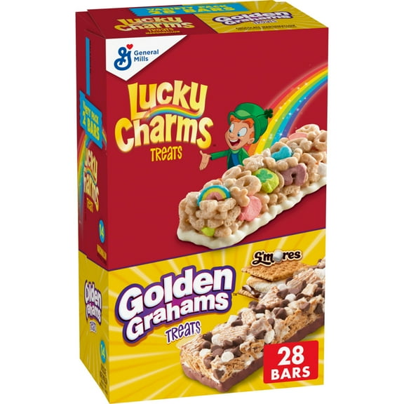 Lucky Charms and Golden Grahams S'mores Cereal Treat Bars, Variety Pack, 28 Ct, 26.7 oz