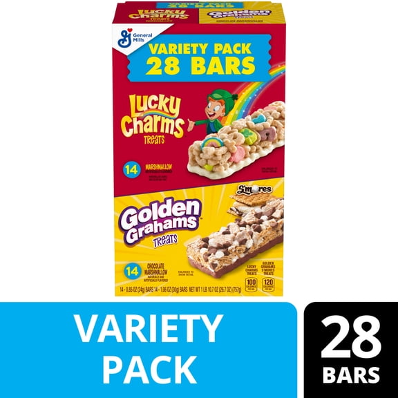 Lucky Charms and Golden Grahams S'mores Cereal Treat Bars, Variety Pack, 28 Count, 26.7 oz