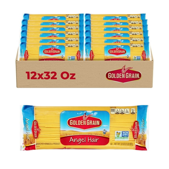 Golden Grain Angel Hair Pasta, 12-Pack (32 oz Each) Thin, Delicate Pasta for Light Sauces & Classic Italian inspired dishes